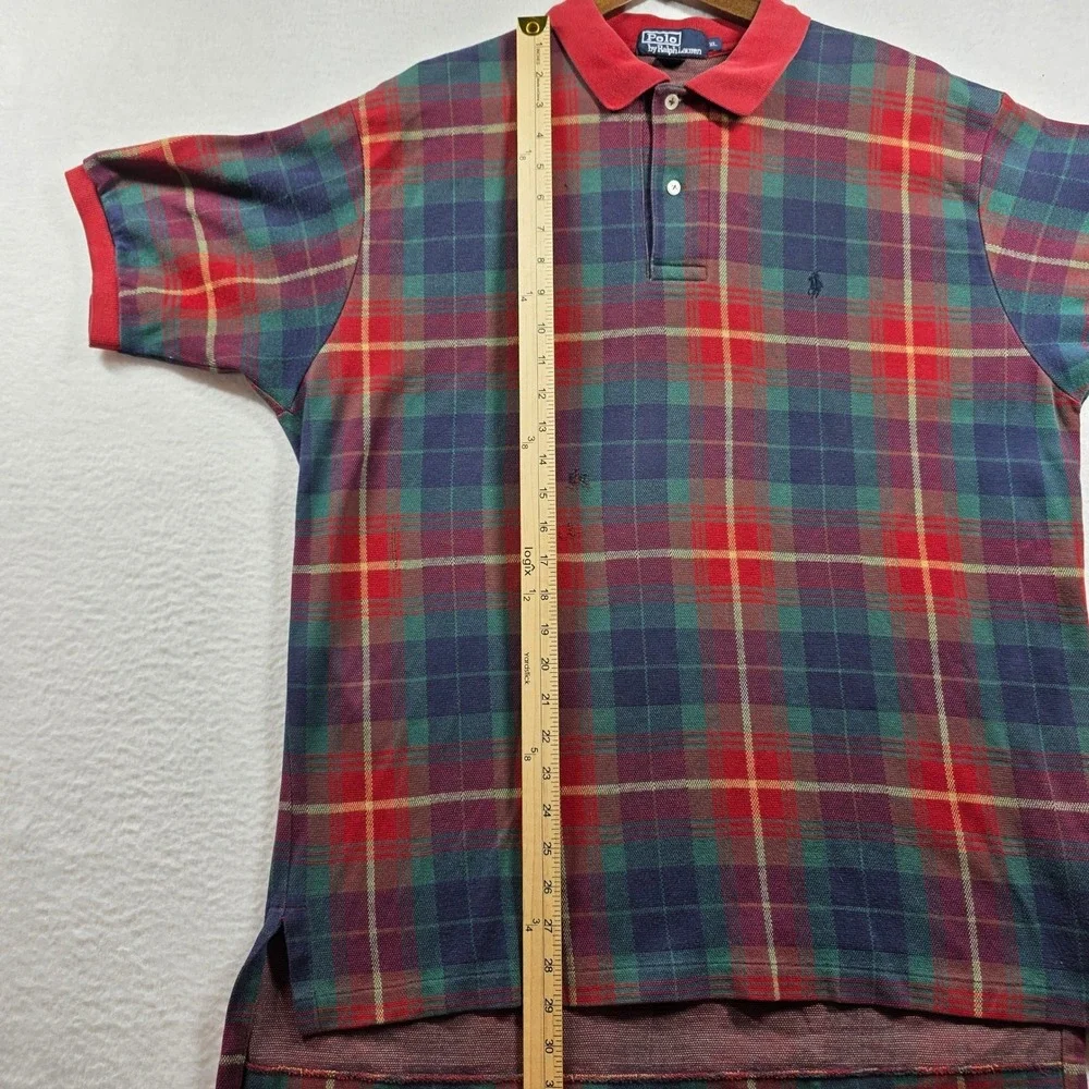 Polo Ralph Lauren Plaid‎ Polo Shirt Mens XL Red Green Blue Vintage Made in USA